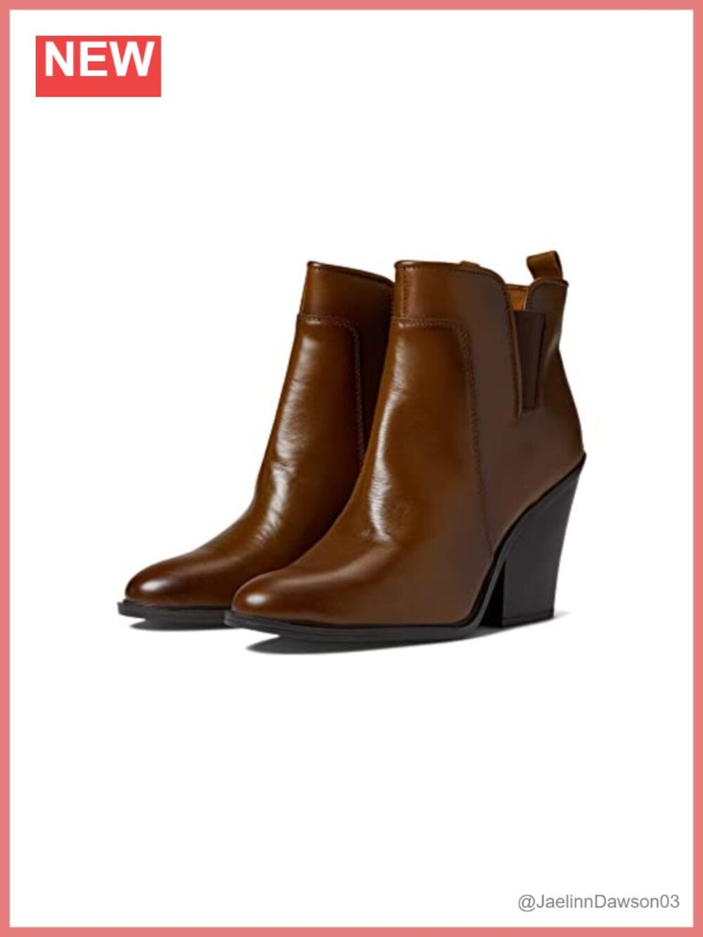 Calf Leather Ankle Bootie Side Zip Almond Toe Stacked Heel Everyday